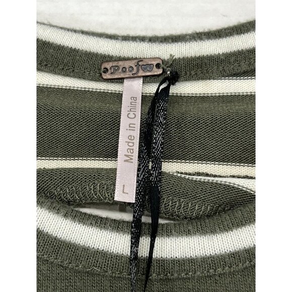 Poof Womens L Soft Knit Sweater Olive Green Striped Key Hole Back Stretchy Knit - Picture 8 of 9